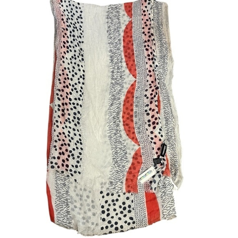 NWT! VIVANTE by VSA Mixed Geometric Print Oversized Scarf, Orange White & Black